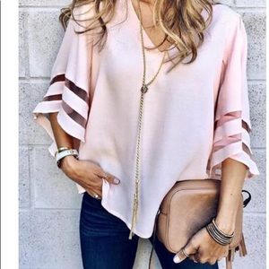 V Neck Flared Sleeves Patchwork Shirts